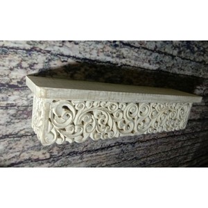 Consola de Pared Contemporánea de Madera de Mango Hecha a Mano con Grabado Decorativo y Acabado Blanqueado, Función de Almacenamiento para Sala de Estar - Venta al por Mayor - Product Image 2
