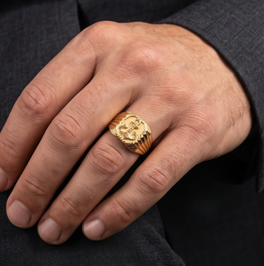 DIVYORO Bague signet classique pour homme avec motif ancre plaqué or pour les occasions festives - Product Image 3