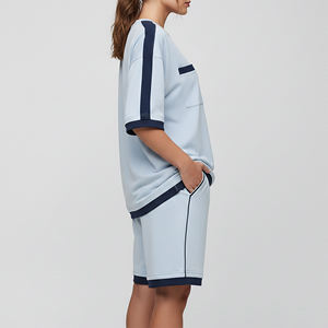 Ensemble personnalisé 2 pièces en coton 100% brodé avec dentelle pour femme : T-shirt court à manches courtes et short d'été - Product Image 6