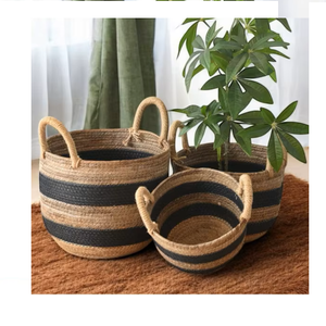 Sea Grass Woven Eco-Friendly Rattan Banana & Cotton Rope <b>Foldable</b> Handmade Hanging Storage <b>Basket</b> for Toy and Planter Use - Product Image 2