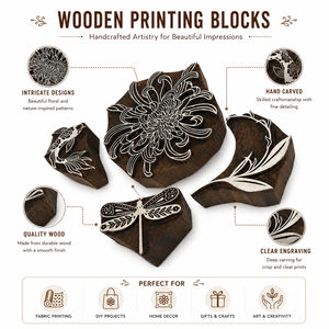 Hand Carved Wooden Printing Blocks <b>Floral</b> Design Wood Stamp Blocks for Textile Printing Craft and DIY Projects - Product Image 6