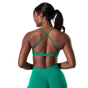 Custom Logo Women <b>Green</b> Sports Bra Scoop Neck Thin Strap Seamless Workout Crop Top Fitness <b>Gym</b> <b>Set</b> Activewear Wholesale - Product Image 3