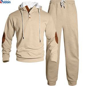 Top Trend Men Clothes Outfit Men's White Hooded Tracksuit <b>Set</b> Solid Color Casual Wear with Brown Patches & Drawstring Closure - Product Image 5