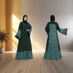 Abaya Nida Bordada con Frente Abierto, Talla Grande, Antiarrugas, Transpirable, Elegante, Modesta, Islámica, Larga hasta el Suelo, para Mujer, para Fiestas, Eid, Ramadán - Product Image 2