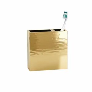 Stainless Steel Countertop Toothbrush Holder Stand <b>Bathroom</b> Organizer Rustproof Design Eco-Friendly Two-piece In Gold - Product Image 1
