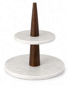Support de service à deux niveaux en marbre de qualité supérieure, plateau décoratif pour desserts, support à gâteaux pour la maison, la table à manger, les fêtes, les buffets, la présentation de la restauration - Product Image 5