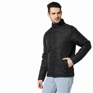 URBANGAZER Men's Black Puffer Jacket Stand Collar <b>Covered</b> <b>Button</b> Closure Windproof Breathable Eco-Friendly High Street Style - Product Image 3