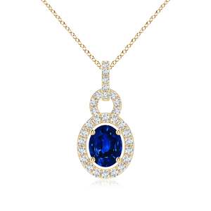 Colgante de Zafiro Azul Natural de Corte Ovalado de 5x4MM, 0.3Ct, con Halo de Diamantes de 0.14 Ct, Oro de 14K, Joyería Fina Hecha a Mano, Superventas - Product Image 1