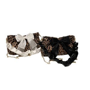 Sac à bandoulière chic à imprimé léopard de grande capacité avec nœud blanc élégant-sangle de chaîne dorée, pour un usage quotidien et des fêtes - Product Image 3