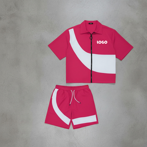 OEM Custom Reflective Track Suit Two Piece <b>Short</b> Sweatsuit Nylon Zipper Windbreaker <b>Jacket</b> <b>Short</b> Set Tracksuit for Men - Product Image 2