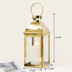 Lanterne carrée dorée avec panneaux en verre transparent pour la décoration de la maison - Product Image 4