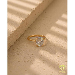 Bague solitaire en diamant de laboratoire taille coussin, or jaune 14 carats, élégante, pour fiançailles et mariage, pour femme, vente en gros - Product Image 2