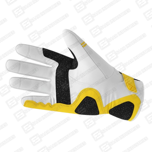 SAAR INDUSTRIES White Yellow Leather Full Finger Motorcycle <b>Gloves</b> Breathable <b>Touch</b> Screen Non-Slip Hook Loop Closure Palm - Product Image 3