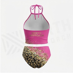 Ensemble bikini 2 pièces imprimé léopard rose avec haut dos nu à paillettes et bas taille haute, maillot de bain pour femme - Product Image 2