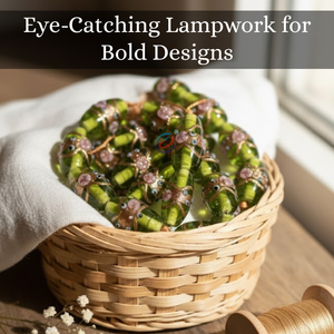 Cuentas de Vidrio Lampwork Hechas a Mano en Color Verde Lima |   Diseños Artísticos Mixtos Inspirados en Pasteles de Boda |   Longitud de Hilo de 8 Pulgadas en Varios Tamaños - Product Image 6