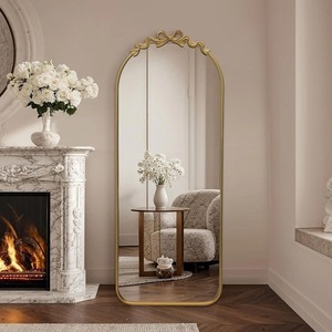 Arch Shaped Brass Wall <b>Mirror</b> Lightweight for Glam <b>Ornate</b> Bow Design Mid Century Modern Decorative Framed <b>Gold</b> Finish - Product Image 1