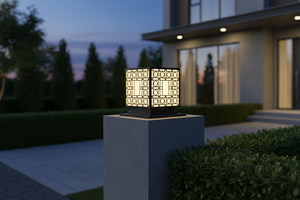 Lámpara de Jardín LED Geométrica, Lámpara de Poste Exterior de Acero con Recubrimiento de Polvo Negro de 12 Pulgadas, Iluminación Cálida para Jardín, para Villa, 220V - Product Image 5