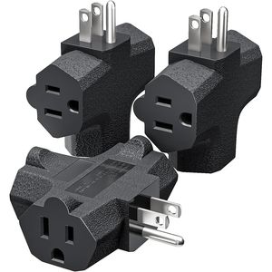 Adattatore di messa a terra a 3 prese certificato UL, prolunga per prese di corrente per impieghi gravosi, nero, confezione da 3 - Product Image 1