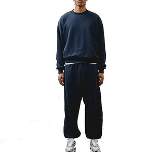 Men's Navy Blue Elastic Waist <b>Harem</b> Pants With Side Pockets Casual Autumn Knitted Joggers - Product Image 2