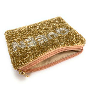 Sac à main tendance en perles dorées Queen, porte-monnaie à fermeture éclair, fait à la main, accessoire de soirée, cadeau parfait pour les femmes et les filles, compact - Product Image 3