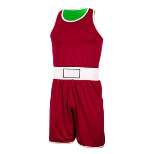 100% Polyester New Fashion Best Quality Wholesale Red <b>Boxing</b> Uniforms Customs Printed <b>Boxing</b> Vest And Short Sets - Product Image 1