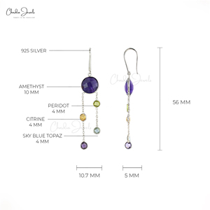 Boucles d'oreilles pendantes en argent sterling 925 de qualité supérieure avec améthyste et pierres précieuses multiples, plaquées or micron, bijoux tendance pour femmes, vente en gros - Product Image 3