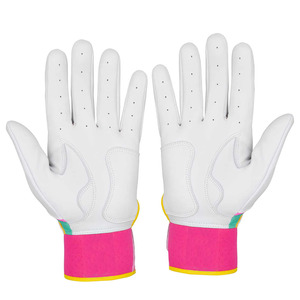 Custom Leather Baseball Batting Gloves Leather Breathable Anti Slip Adjustable Wrist <b>White</b> Multi Color Sports OEM Bulk - Product Image 3