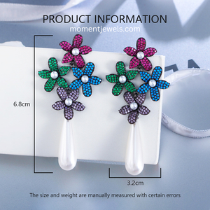 Elegantes Pendientes de Flores para Mujer, Chapados en Oro Blanco, con Circonita y Perla Artificial, con Plata de Ley 925 - Product Image 6