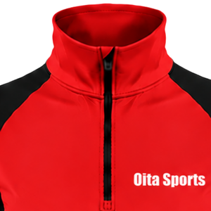 Women Quarter Zip Athletic <b>Top</b> <b>Red</b> <b>Long</b> <b>Sleeve</b> Fitted Sports Training Shirt High Collar Thumbhole Performance Activewear - Product Image 6