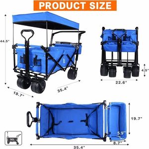 Collapsible Camping Cart with Removable Canopy Large All Terrain Wheels & Adjustable Handles Featuring Cooler Bag in Blue - Product Image 2