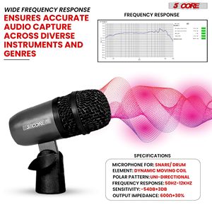ไมโครโฟน 5Core XLR คาร์ดิออยด์ สำหรับกลองสแนร์ ทอม และกลองคิก สีดำ - Product Image 2