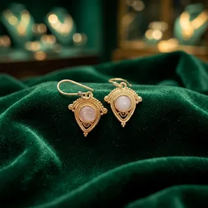 Boucles d'oreilles pendantes en laiton et quartz rose naturel, faites à la main, pierres précieuses roses, bijoux en gros - Product Image 5