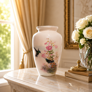 Urne funéraire pour cendres humaines, colibri blanc |   Souvenir commémoratif floral rose |   Urne funéraire pour adultes |   Élégant - Product Image 2