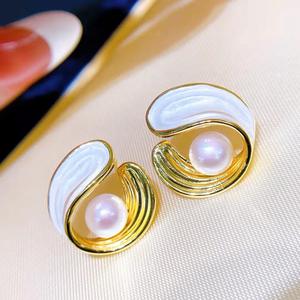 Boucles d'oreilles en argent sterling 925, style français haut de gamme, rétro, perles d'eau douce brossées, simplicité exquise, design de niche - Product Image 3