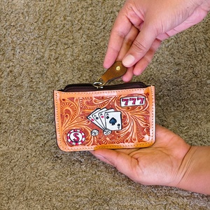 Hot Sale Hand <b>Tooled</b> Genuine Leather Women's Mini Wallet Floral Hand <b>Tooled</b> Cards Design <b>Engraved</b> Western Design Wallet - Product Image 1