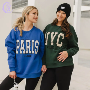 เสื้อสเวตเชิ้ตผู้หญิงปักลายตัวอักษร NY Paris คอกลม ทรงปกติ ผ้าฝ้ายถัก 100% เสื้อกันหนาวสำหรับฤดูใบไม้ร่วง - Product Image 4