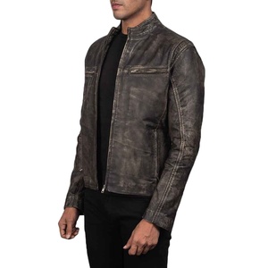 High Street Mens <b>Long</b> Winter <b>Leather</b> <b>Jacket</b> with Front Custom Logo Printing Windproof Stand Collar Zipper Closure Plain Dyed - Product Image 3