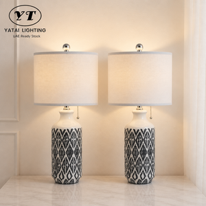 Modern Ceramic Table Lamp Set Of Two With Fabric Shade E27 <b>Pull</b> Switch For Bedroom Bedside And Living Room Decor - Product Image 1