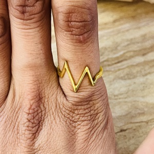 Bague Bohème Géométrique Zigzag pour Femme Style Moderne, Minimaliste en Laiton Plaqué Or 18 carats, Design Chevron Spectaculaire Argenté - Product Image 2