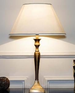 Traditional Brass Table Lamp With White Fabric Empire Shade Large Decorative <b>Lighting</b> E27 LED AC 220V Switch Control - Product Image 1