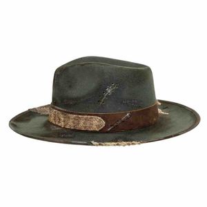 Jimieson Apparel Dark Green Leather Wide Brim Striped <b>Hat</b> Leather <b>Band</b> Unisex Outdoor Casual Winter Wear 48-50cm Quick Dry - Product Image 6