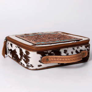 Genuine Hand Tooled <b>Leather</b> <b>Jewelry</b> Case with Cowhide Pattern and Combination Lock Durable Storage <b>Box</b> for Travel - Product Image 2