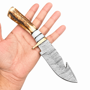 Handmade Hunting Skinner Knife Damascus Steel Horn Handle with <b>Leather</b> Sheath Industrial Grade ODM OEM - Product Image 1