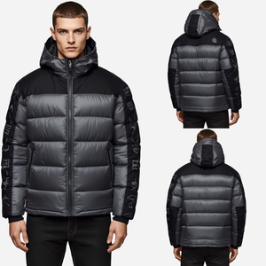 Veste matelassée de luxe pour homme avec panneaux, dotée d'une construction en nylon très isolante et d'un style brodé haut de gamme - Product Image 1