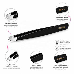 Pinzas para Cejas Negras MJW de Acero Inoxidable con Punta Inclinada de Precisión, Herramienta de Belleza para Depilación de Cejas - Product Image 4