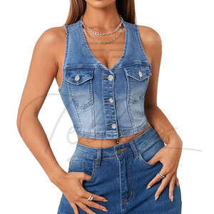 Haut court en jean pour femme, design personnalisé, usage extérieur, couleur unie, confortable, respirant, manches courtes, automne, Tellus Apparel - Product Image 3