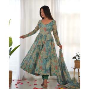 ชุด Anarkali และกางเกงขนาด XS ที่สวยงามพร้อม dupatta สำหรับสวมใส่ในงานปาร์ตี้ - Product Image 1