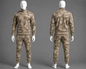 <b>Men's</b> Tan Beige Camouflage Tracksuit Set Zip <b>Jacket</b> Jogger Pants Sportswear Athletic Casual Wear - 2 Piece - Product Image 1