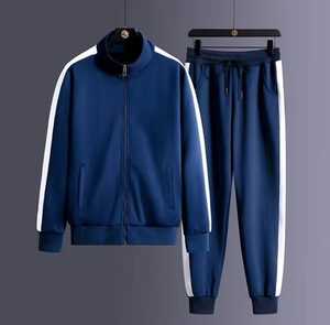 <b>Men</b> Track <b>Jacket</b> With <b>White</b> Stripes Full Sleeve Zipper Stand Collar Sporty Autumn Wear Black Pants Set Solid Color Breathable - Product Image 3