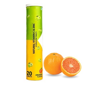 Tabletas efervescentes de vitamina C natural y zinc, sabor naranja, 20 tabletas, suplemento dietético de la India. - Product Image 1